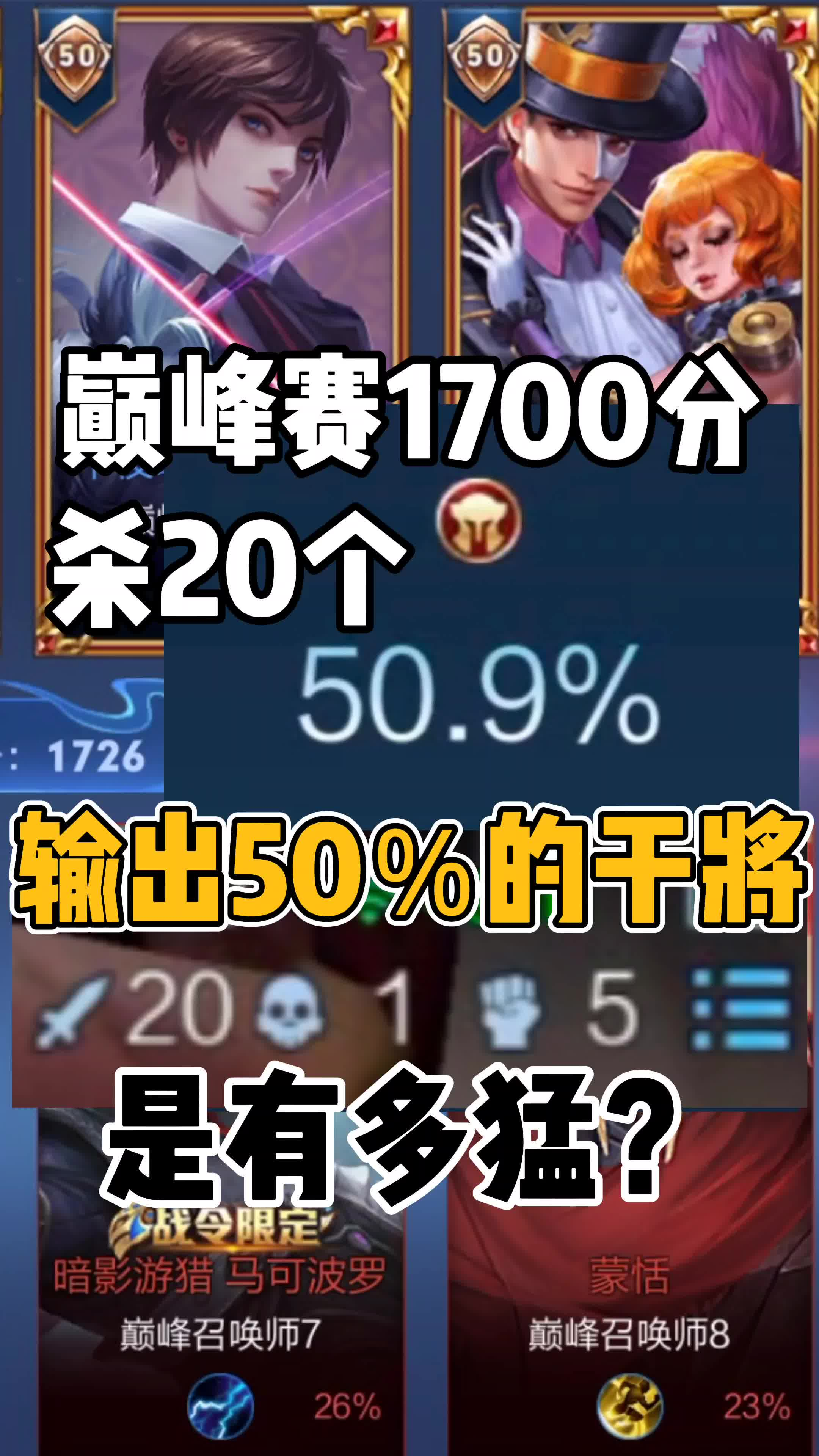 巅峰赛1700分杀20个输出50的干将是有多猛